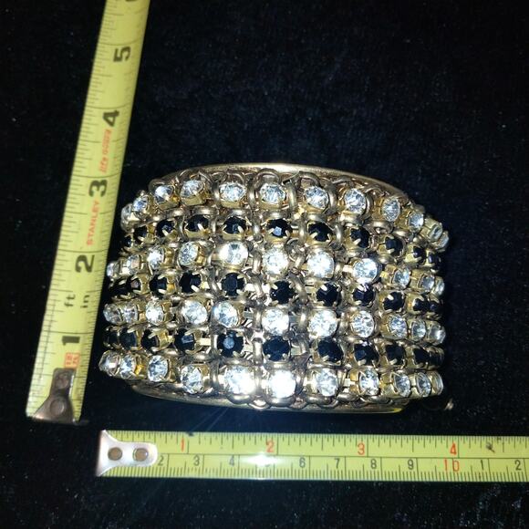 Iris Apfel & Bajalia Black & Clear Rhinestone Gold Toned Cuff Bracelet - Picture 11 of 14